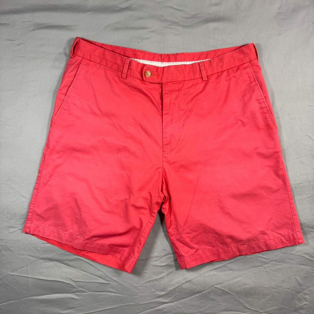 Peter Millar Mens Flat Front Chino Shorts Sz 36 Coral Pink Golf Stretch Preppy